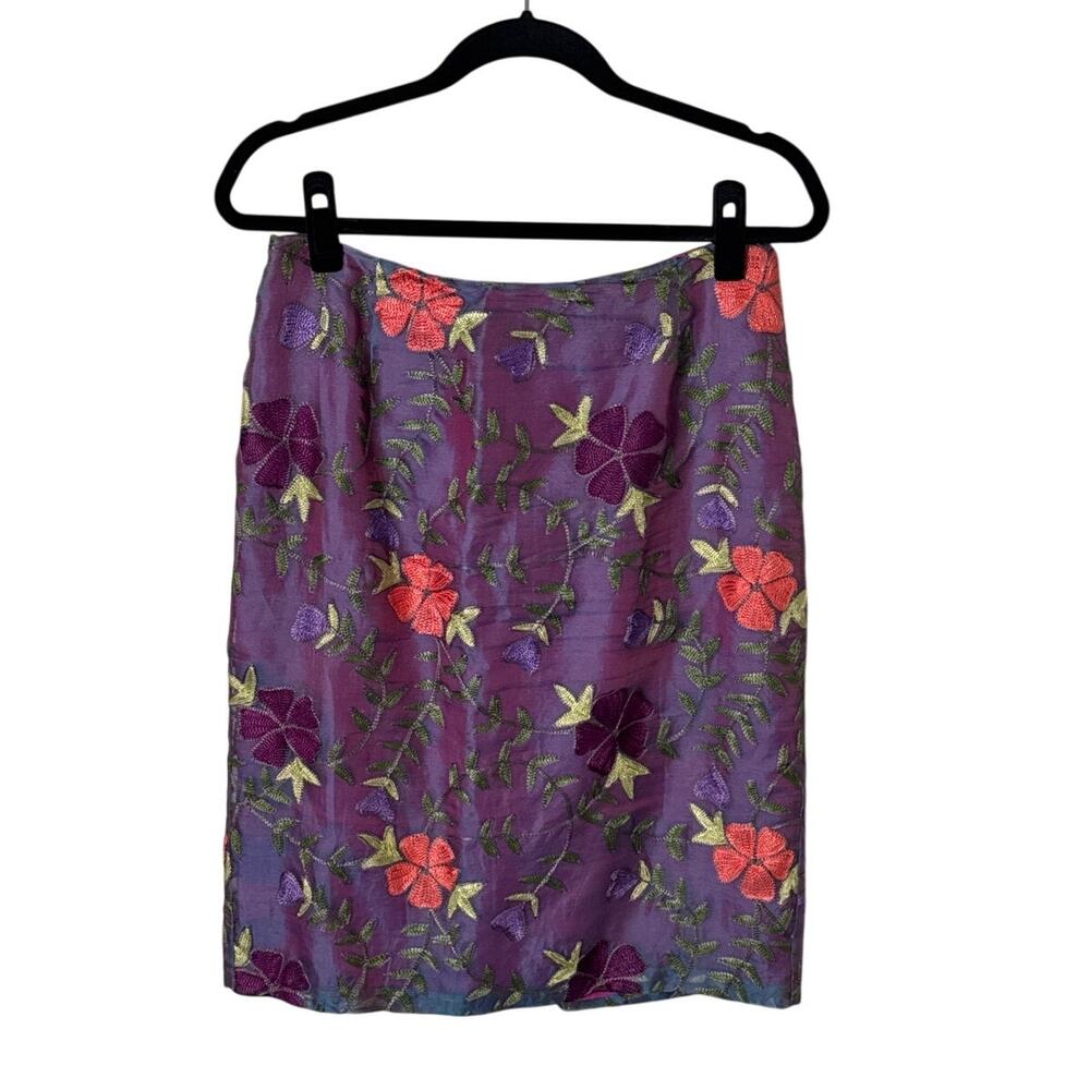 Finity Studio Silk Purple Floral‎ Embroidered Pencil Skirt Size 10